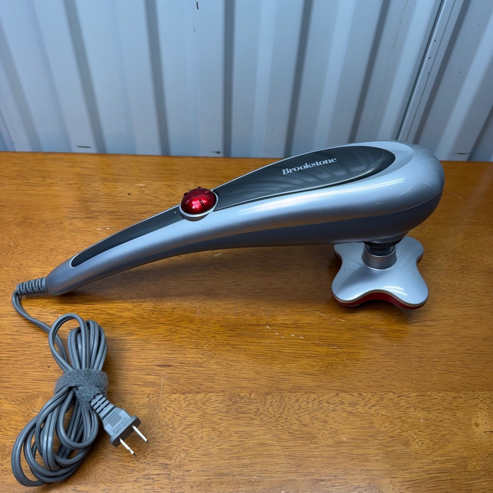 Brookstone F-271 Handheld Percussion Massager Silver Red Variable Speed Corded